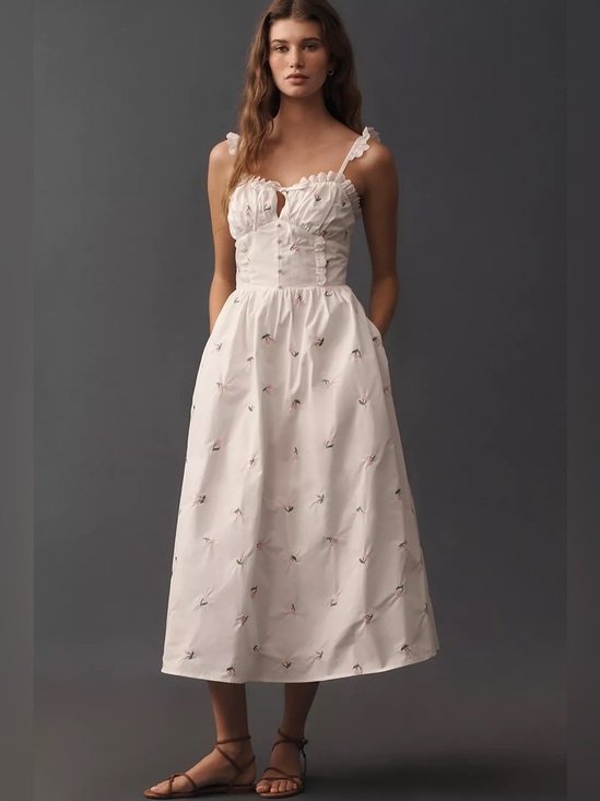 Jacqui E Dresses & Skirts - Jacquie The Label Cherie Waisted Midi Dress in White Floral Size S NWT